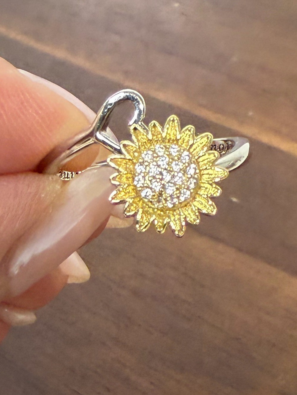You Are My Sunshine Sunflower Spinner Fidget Ring Silver Gold Size 8